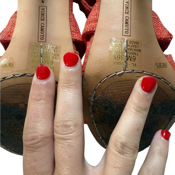 Vince Camuto Coral Red Bow Strap High Heel Sandals Size 6 with FLAW on sole - Picture 2 of 7
